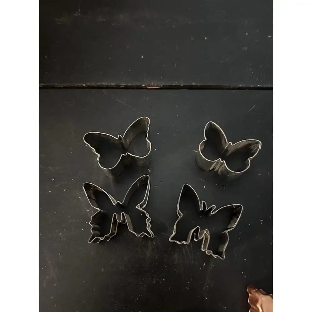 Vintage Metal Cookie Cutters Lot of 6 Butterfly Dog Bell Unbranded